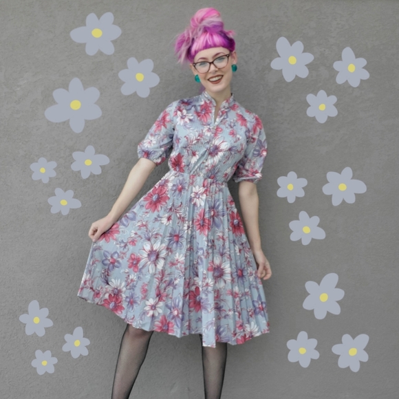 Dresses & Skirts - Vintage Fit and Flare Floral Dress | Gray …